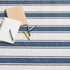 Blue Awning Stripe - Machine Washable Rug - Our Boat House