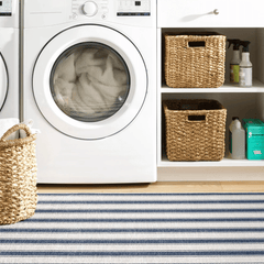 Blue Awning Stripe - Machine Washable Rug - Our Boat House