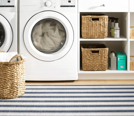 Blue Awning Stripe - Machine Washable Rug - Our Boat House