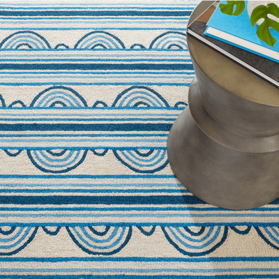 Button Blue Hand Micro Hooked Wool Rug - Our Boat House