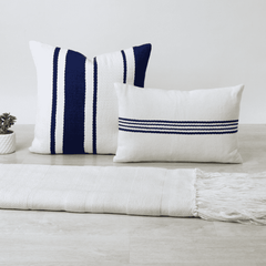 Carilo Beach Striped Throw Pillows or Throw - Natural & Navy Blue - Our Boat House