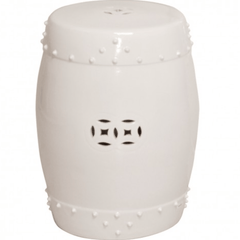 Classic Drum Garden Stool - White - Our Boat House
