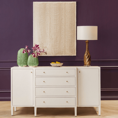 Crane Beach Raffia Deep Drawer Buffet - Pristine White. Two Sizes - Our Boat House