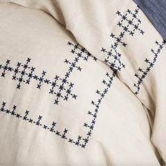 Cross Stitch Linen Navy Duvet Cover - Our Boat House