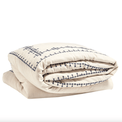 Cross Stitch Linen Navy Duvet Cover - Our Boat House