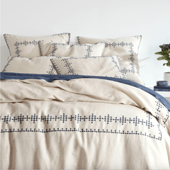 Cross Stitch Linen Navy Duvet Cover - Our Boat House