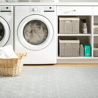 Diamond Platinum/White Machine Washable Rug - Our Boat House