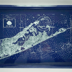 Eastern Long Island Coordinates - Rectangular Navy Tray with Silver Cleat Handles - Our Boat House