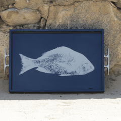 Fish Tray - Navy Rectangular with Silver Cleat Handles - Our Boat House