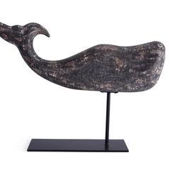 Hand Carved Whale On Stand Blue - Our Boat House