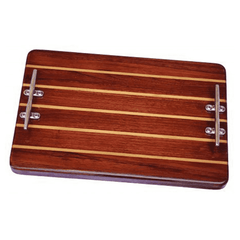 Handcrafted Teak Plank Tray - Classic Rectangular w/Silver Cleat Handles - Our Boat House