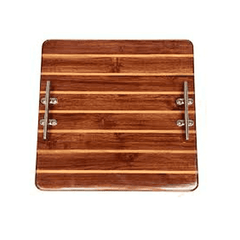 Handcrafted Teak Plank Tray - Square w/Silver Cleat Handles - Our Boat House