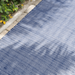 Herringbone Indoor/ Outdoor Rug - Indigo Blue & White - Our Boat House
