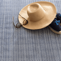 Herringbone Indoor/ Outdoor Rug - Navy & Ivory - Our Boat House