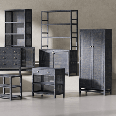 Islamorada Rattan Navy Bookcase