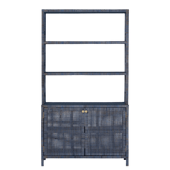 Islamorada Rattan Navy Bookcase w/Hutch - Our Boat House