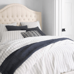 Lush Linen Duvet Cover - Slate Blue Stripe - Our Boat House