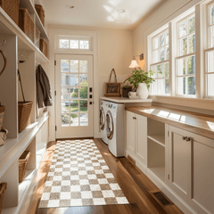 Machine Washable - Taupe Checkered Rug - Our Boat House