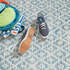 Melange Diamond Blue Machine Washable Rug