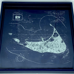Nantucket Island - Square Navy Chart Tray with Silver Cleat Handles - Our Boat House