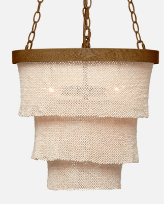 Nashua Coco Bead Three Tier Chandelier - Natural & Gold - Our Boat House