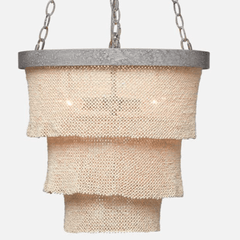 Nashua Coco Bead Three Tier Chandelier - Natural & Silver - Our Boat House