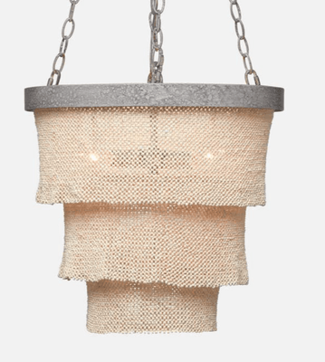 Nashua Coco Bead Three Tier Chandelier - Natural & Silver - Our Boat House