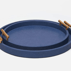 Oceania Round Shagreen Tray Set - Navy Blue - Our Boat House