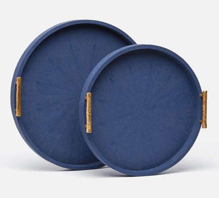 Oceania Round Shagreen Tray Set - Navy Blue - Our Boat House