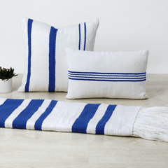 Pinamar Striped Throw Pillows & Throw - Natural & Electric Blue - Our Boat House