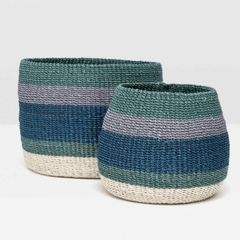 Samal Striped Basket Set - Teal, Denim, Ivory & Lavendar - FLOOR SAMPLE / SHOWROOM STOCK - Our Boat House