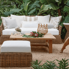 Sarasota Outdoor Wicker Ottoman - Raffia - Our Boat House