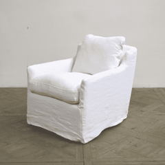 Skipper Belgium White Linen Swivel Slipcovered Chair - Our Boat House